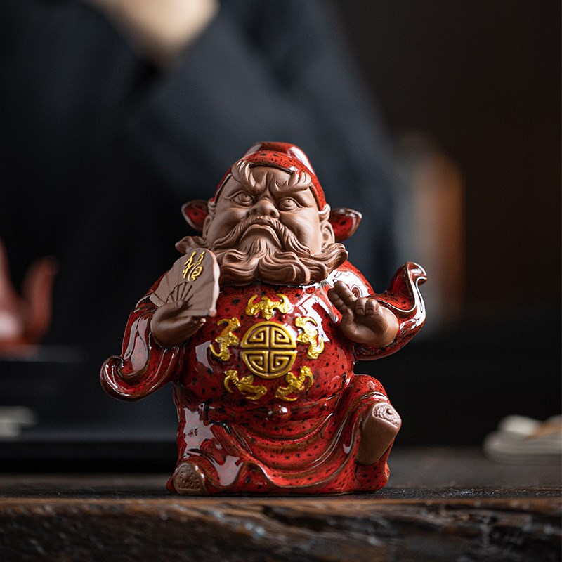 中式禅意紫砂陶瓷钟馗赐福摆件创意家居玄关电视柜桌面茶室装饰品