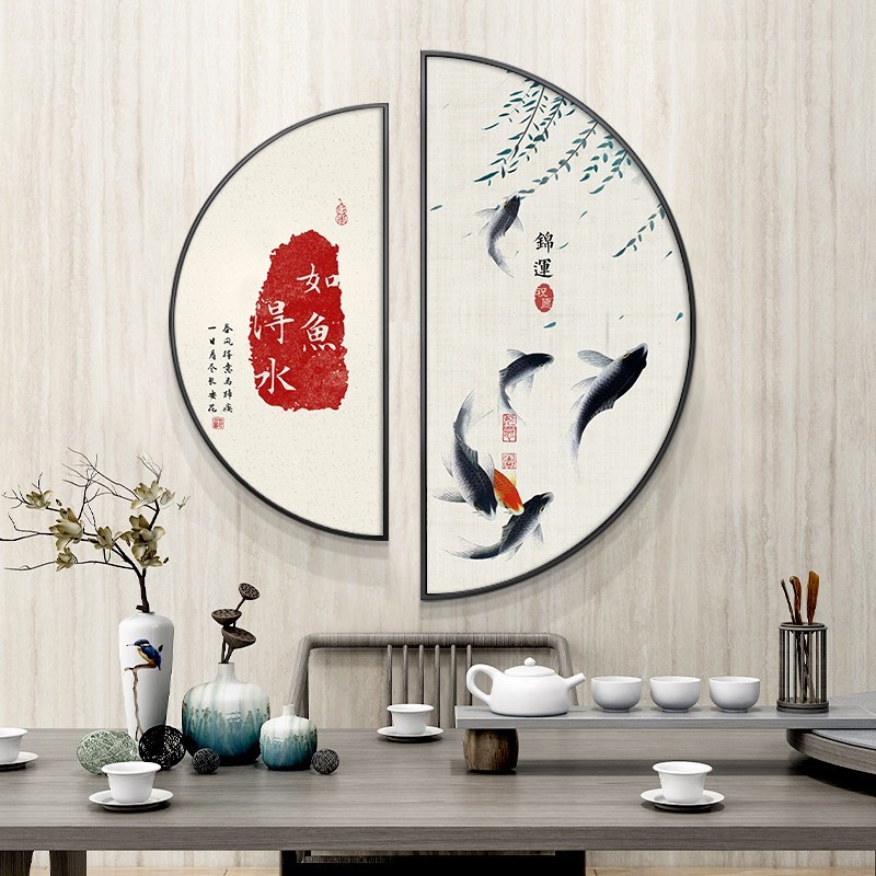 新中式餐厅装饰画个性创意半圆形玄关背景墙壁Q画茶室寓意好的挂图片