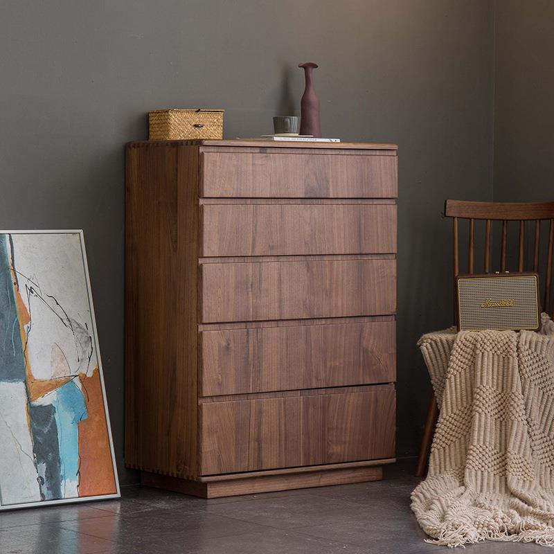 北美黑胡桃木全实木边柜五斗柜抽屉柜客厅卧室边柜北欧储物置物柜