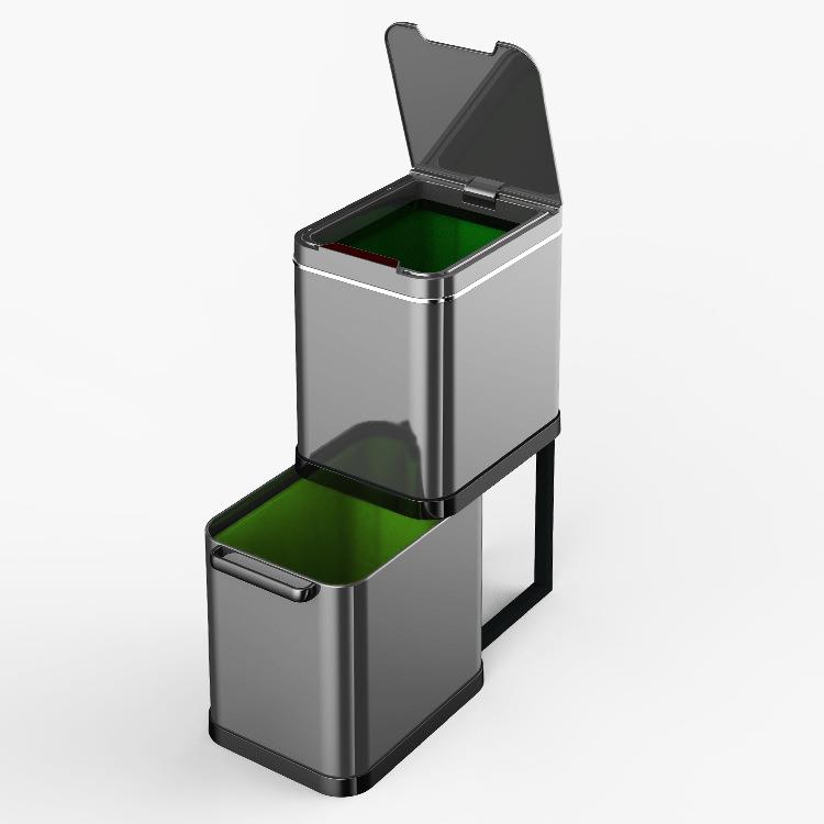 思索不锈钢智能垃圾桶感应式组合款垃圾桶50L静音缓降带盖垃圾桶
