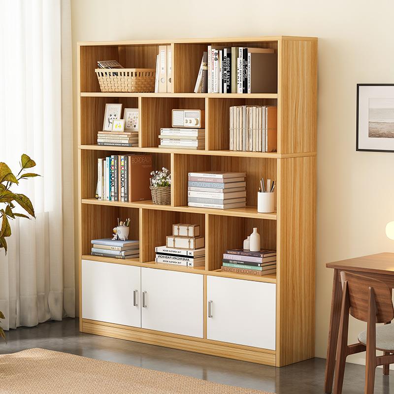 直销书架落地家用多层书柜客厅防尘落地靠墙带背板置物架收纳