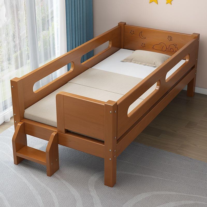 实木儿童床带护栏婴儿小床男孩女孩公主床橡木单人床加宽拼接大床