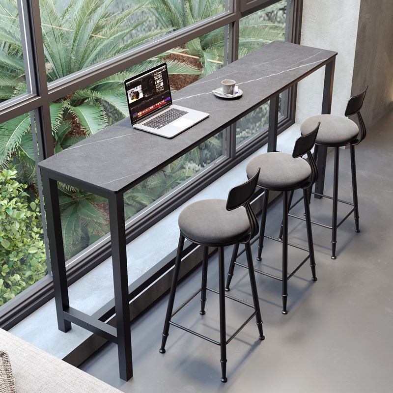 阳台吧台桌椅客厅靠墙桌子奶茶店高脚桌窗边酒吧长条岩板桌窄家用