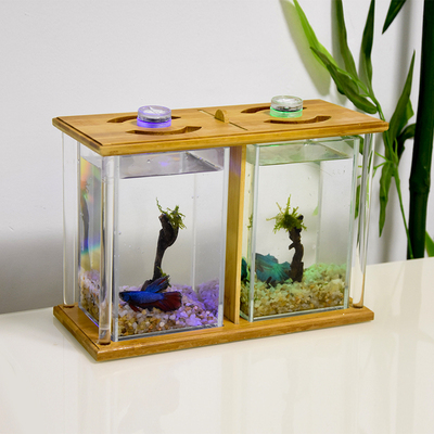 鱼鱼缸鱼斗双缸微景观桌面摆件超白玻璃小鱼缸办公桌方形斗缸