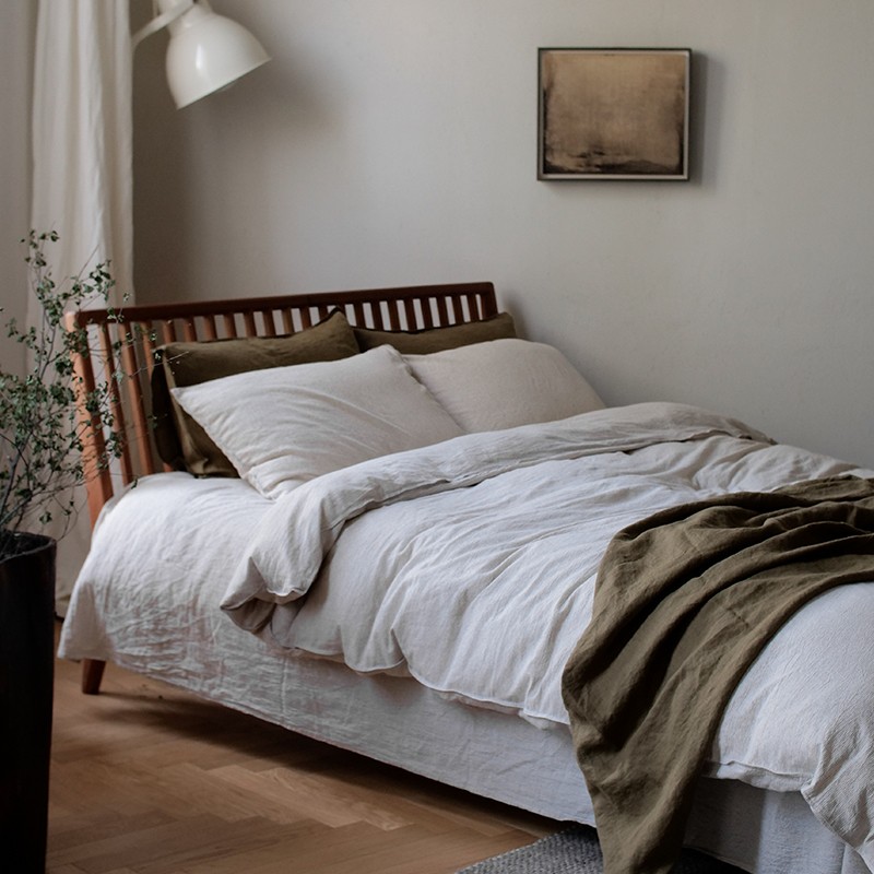 山隐造物床上用品裸睡亲肤麻混纺水洗条纹床单被罩床笠