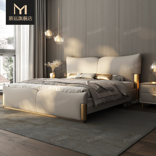 床现简约大卧室高端主气轻奢.米双人婚储皮艺床物软