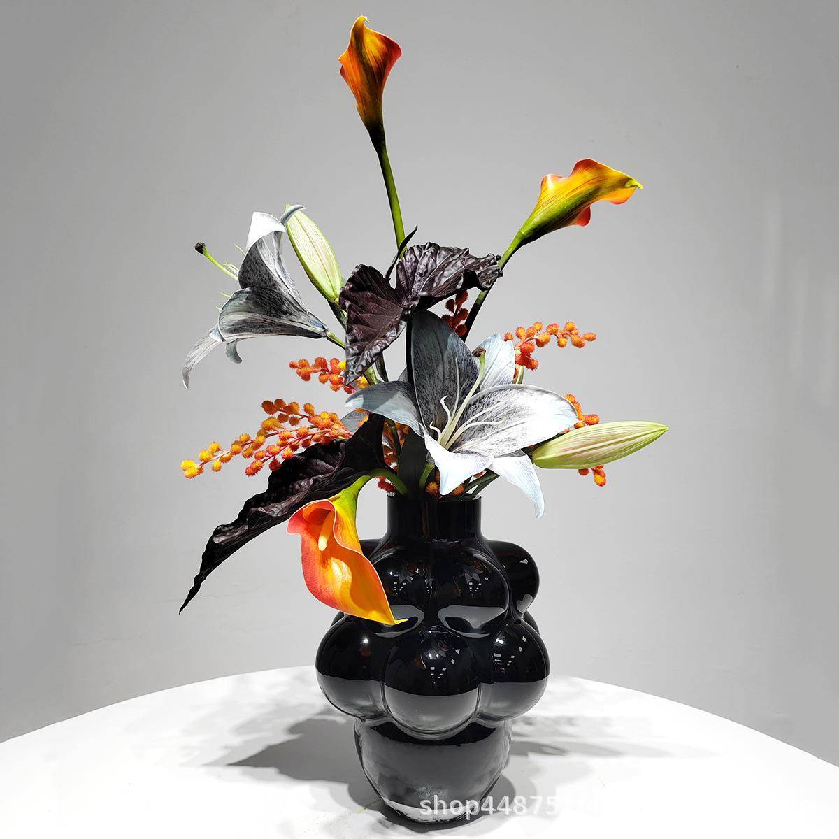 样板房餐厅桌面花艺摆件客厅软装玄关仿真花现代轻奢假花装饰摆设