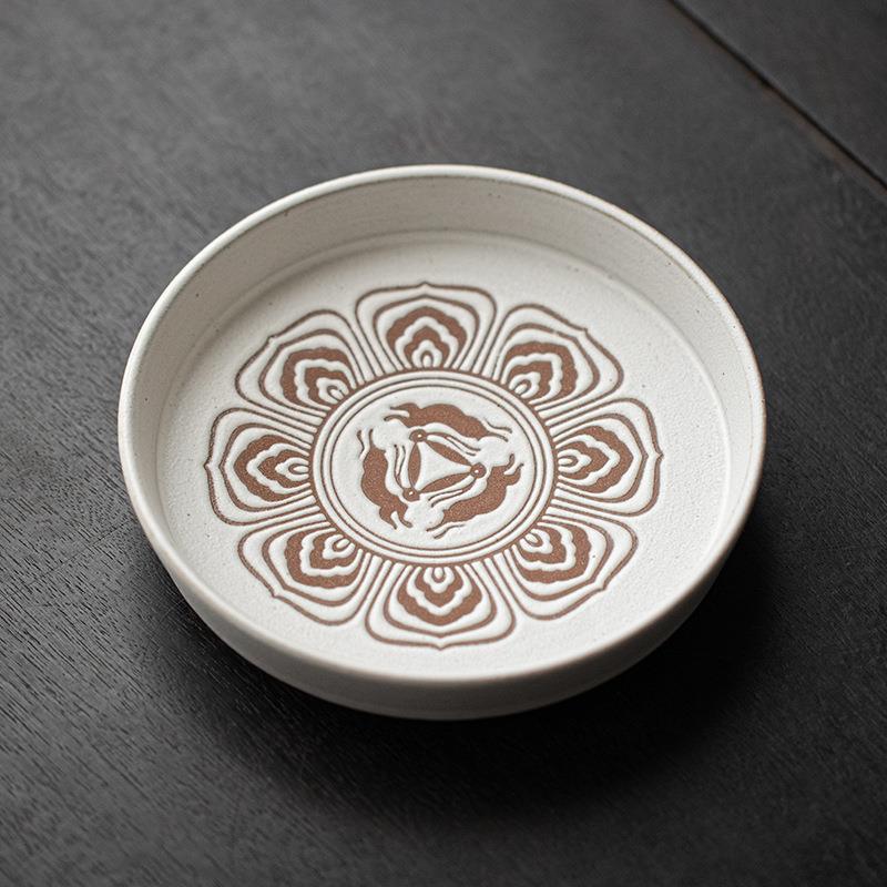 敦煌三耳兔莲纹壶承陶瓷干泡盘茶具干泡台茶壶茶杯托盘养壶垫