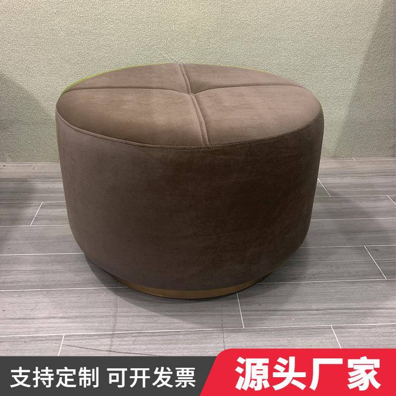 创意家用皮革现代坐墩工业风布艺圆形意式极简设计客厅沙发矮凳