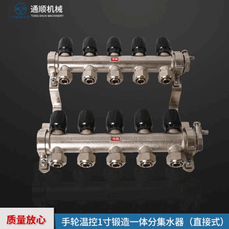 HP658-2铜材地热分水器手轮温控1寸锻造一体直接式分集水器