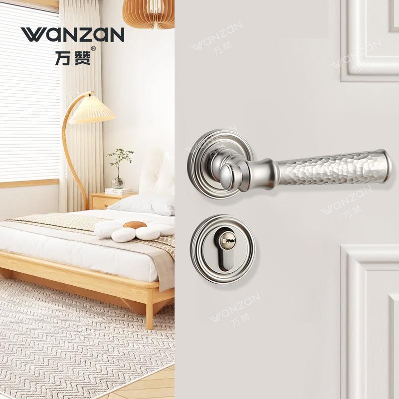 现代简约手工锤纹木门把手静音拉丝分体式门锁室内家用轻奢执手锁