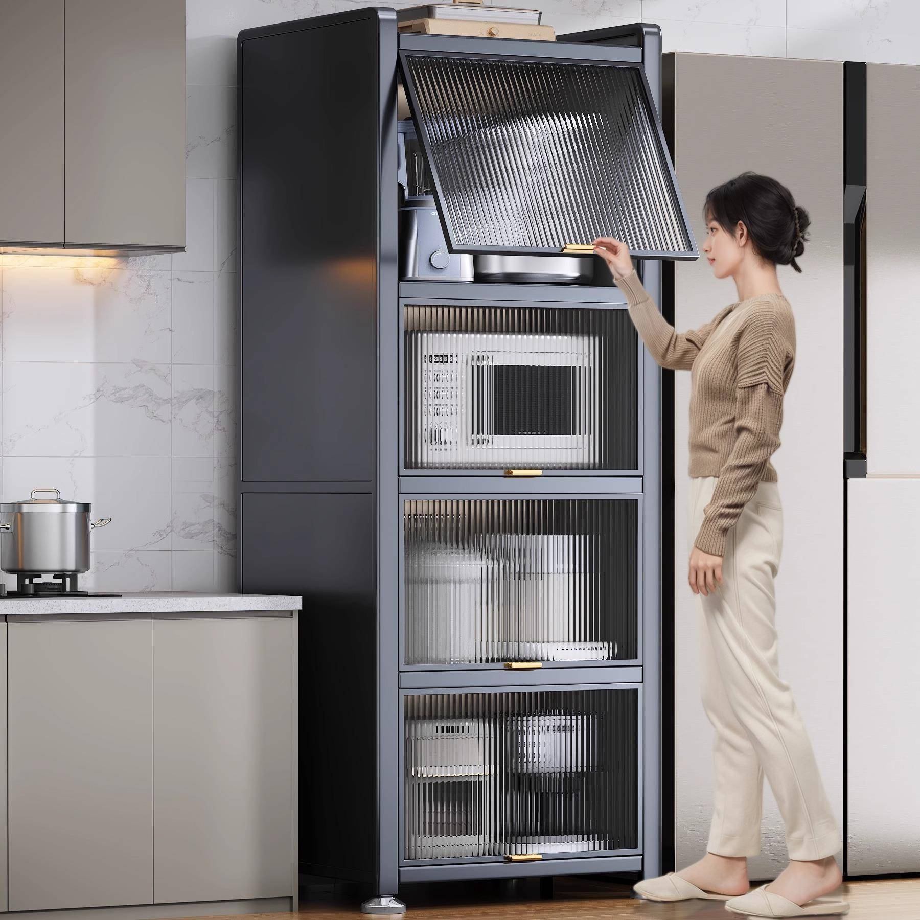 厨房置物架落地多层微波炉收纳橱柜置物柜多功能储物夹缝极窄收纳