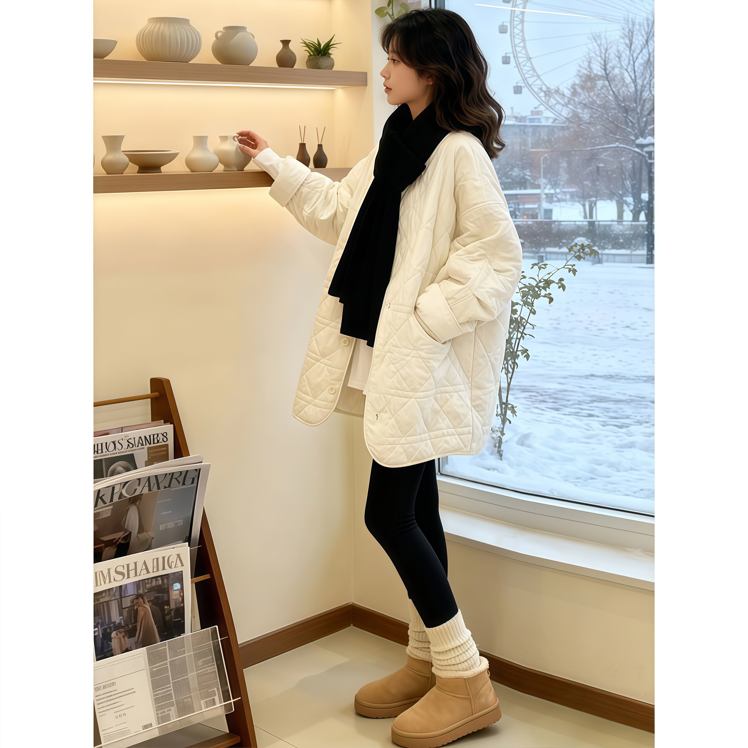 巨好看的中长款菱形羽绒棉服女款2025冬装新款小个子面包服厚外套