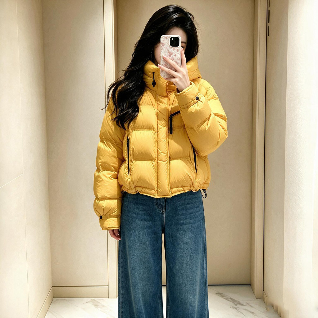 连帽抽绳拉链棉服女2026冬季新款斜插口袋宽松长袖外搭上衣