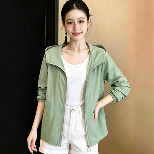 Q休闲连帽圆环拉链束口长袖宽松显瘦中长款薄款外套2026夏季新款
