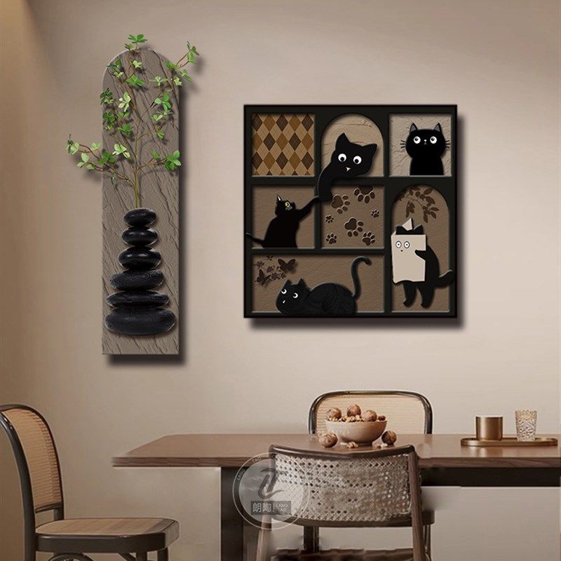 中古风客厅装饰画餐厅饭厅背景墙壁画猫咪组合画玄关挂画,家居饰品,现代装饰画,淘宝优惠券,粉丝福利购,淘宝优惠卷