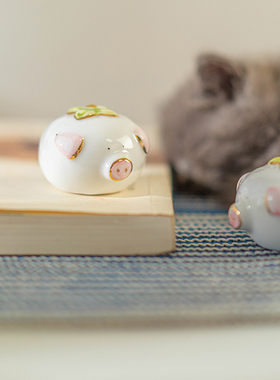 猪柿顺利寓意可爱猪猪摆件日式汽车摆件家居装饰品情侣礼物