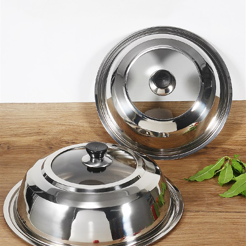 商用不锈钢锅盖钢化玻璃可视透明家用大锅盖炒锅高盖加高桶盖加厚