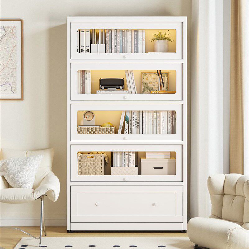 润虎钢制书柜带玻璃门客厅展示柜家用玻璃储物柜带斗书房陈列柜