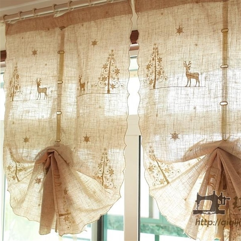 欧式刺绣小麋鹿气球帘提拉帘升降帘成品儿童房窗帘扇形罗马帘