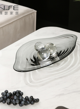 特厚异形琉璃大水果盘摆件现客厅酒店样板间茶几桌面糖果收纳盘