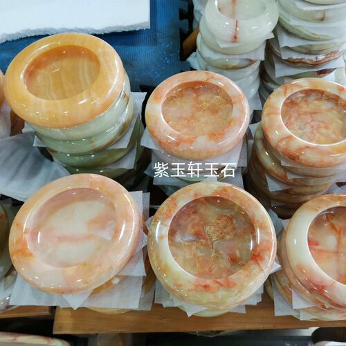 天然玉石烟灰缸烟原缸富复古创意个性潮流家用客厅中式摆件阿石汗