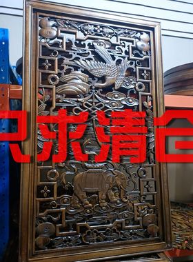 东阳木雕香樟木客厅花件雕挂板墙断电视背景隔雕刻定制