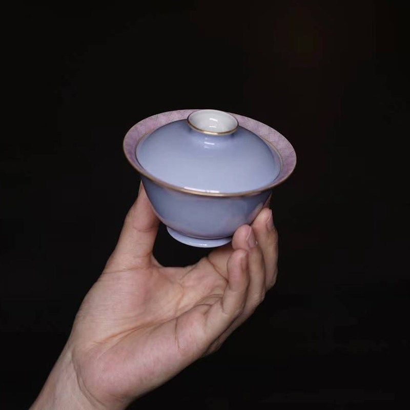 赋山堂云山蓝碧桃盖碗粉彩手工手绘单个陶瓷泡茶碗,家居饰品,桌面摆件,淘宝优惠券,粉丝福利购,淘宝优惠卷