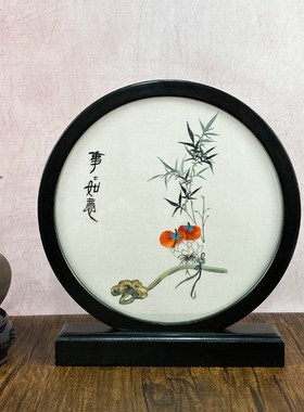 手工刺绣摆件苏州双面绣桌面摆件创意摆台复古台屏中国风商务礼品