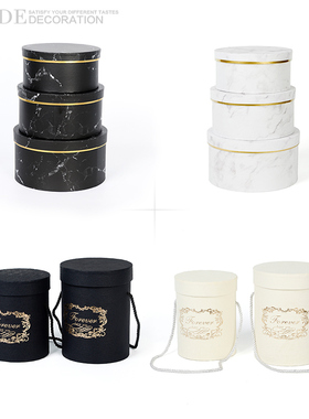 样板房卧室衣帽间书房烫金大理石圆手提式圆形花桶纸盒装饰品