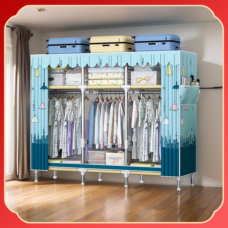加厚加粗全钢架布衣柜新款2024爆款衣柜卧室家用简易组装出租房用