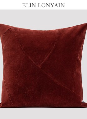 EN OAN现简约圣诞红色麂皮绒拼接靠垫抱枕样板房方枕腰枕