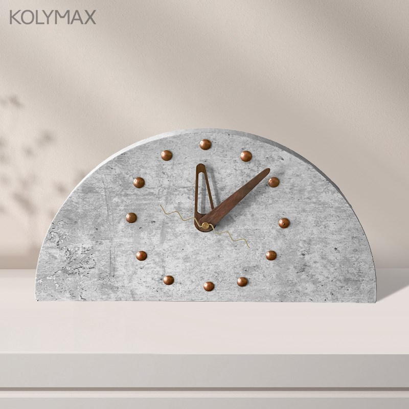 水泥纹半圆桌面时钟摆件年新款创意挂钟极简客厅摆件钟表