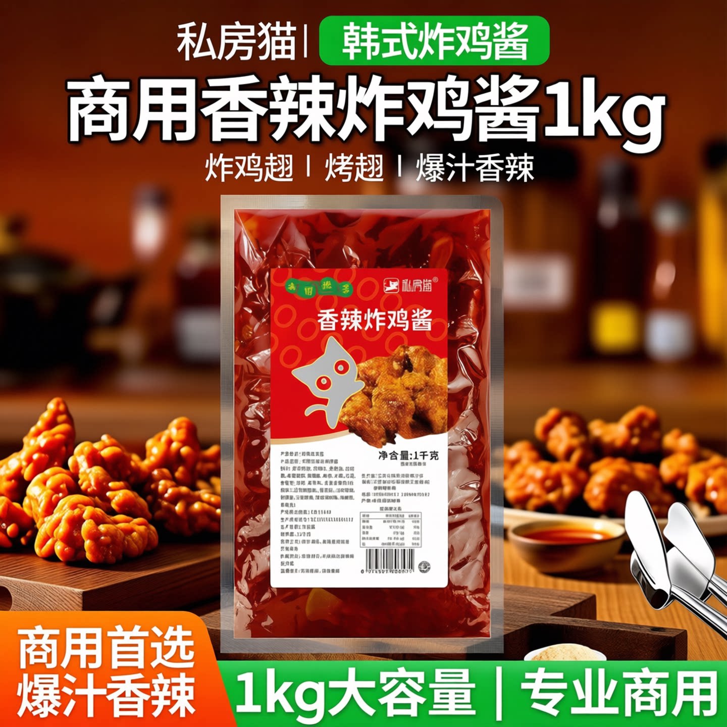 私房猫香辣炸鸡酱1kg袋装商用调味料韩式炸鸡翅烤翅调料调味酱推