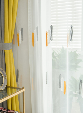 薄纱窗帘风ns白色绣花窗纱飘窗帘白纱透光遮光客厅阳台纱帘