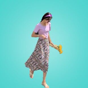 a字裙网红雪纺裙 碎花半身裙油画风显瘦伞裙中长款 2020夏季 薄款