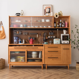 餐边柜一体靠墙高柜家用简约现代日式茶水柜洞洞板客厅酒柜实木