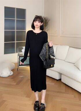 【满分搭配】娜娜的孕期穿搭孕妇装秋冬2024新款洋气中长款连衣裙