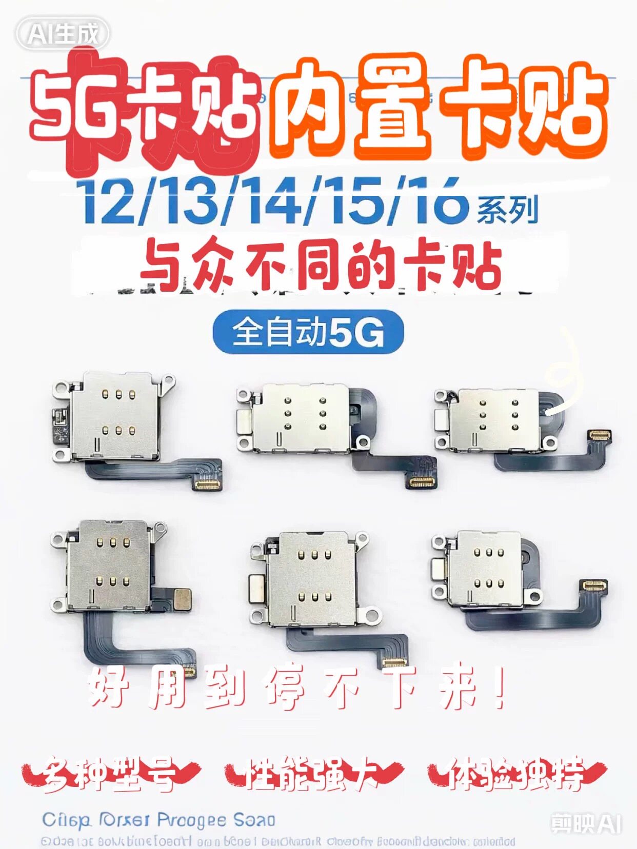12系列 13 14 15 16e17pro卡槽内置卡贴双卡自动卡座db超雪DB卡贴图片