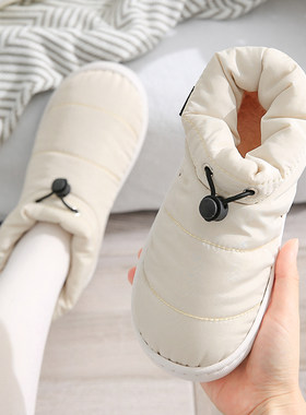 棉拖鞋女情侣家居室内防滑保暖加厚羽绒布包跟防水月子棉鞋男冬天