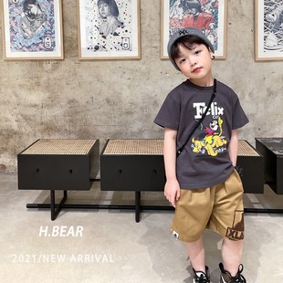 儿童夏装男款短袖宝宝薄款炸街洋气卡通上衣帅气高街日系潮牌童装