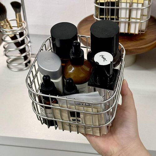 浴室洗漱台置物架不锈钢化妆品牙刷收纳架卫生间洗手台铁艺收纳筐