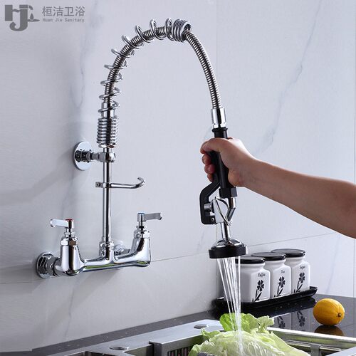 抽拉厨房龙头菜盆水槽铜混水阀入墙冲洗冷热混水多功能弹簧高压