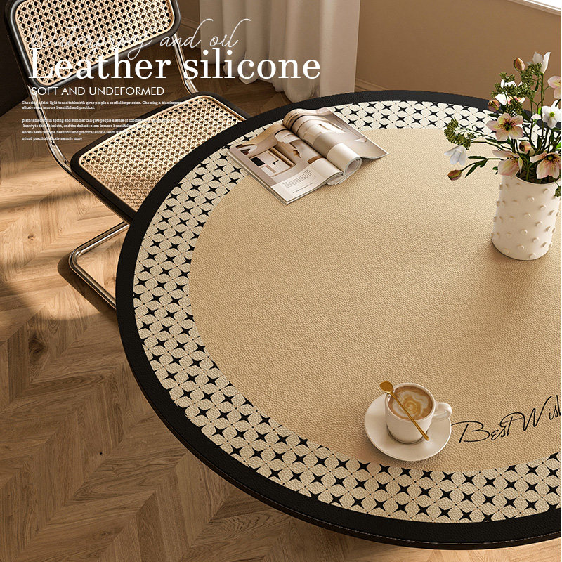 复古高级感圆形桌布防水防油免洗餐桌垫皮革硅胶防烫茶几垫子台布,居家布艺,桌布,淘宝优惠券,粉丝福利购,淘宝优惠卷
