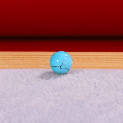 原矿天然绿松石直径7.6mm圆珠有自然铁线湖北十堰高瓷蓝散珠192号