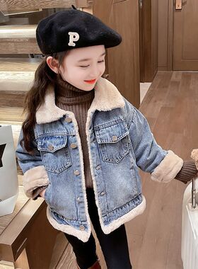 儿童加绒牛仔外套2024新款童装小童加厚夹克秋款休闲女童上衣冬装