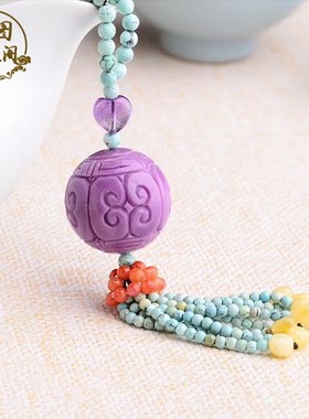 天然紫云母回纹珠项链气质款女士松石个性毛衣链秋冬百搭时尚吊坠