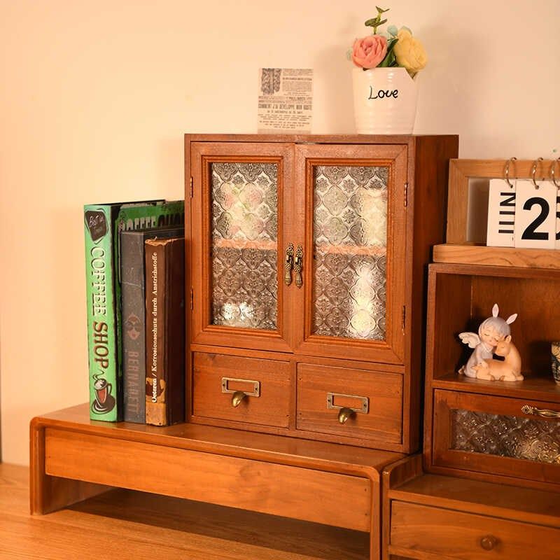 实木复古桌面收纳柜家用陈列柜收纳杯子手办装饰柜化妆品置新品,住宅家具,家用陈列柜,淘宝优惠券,粉丝福利购,淘宝优惠卷