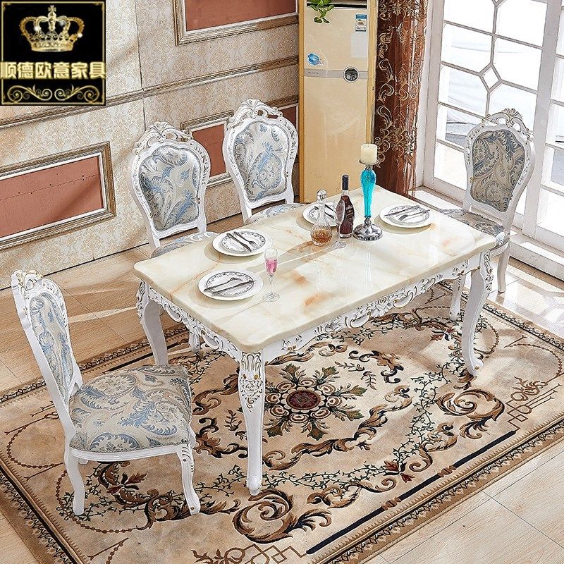 欧式餐桌椅大理石欧式餐桌椅组合欧式实木饭桌小户型长方形餐桌椅,住宅家具,大理石餐桌,淘宝优惠券,粉丝福利购,淘宝优惠卷