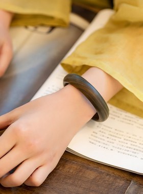 檀木手镯绿檀小叶紫檀木女款饰品文艺复古民族风简约手环手工礼物